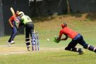 No Challenge.Top order batsman Aneef Mohammed (C) of Challengers plays a delivery from Sharif Suleman (L) as Kampala Institute of Cricket Clubs wicketkeeper Zephaniah Arinaitwe collects in a Division One Jazz Safari National Cricket League at Kyambogo Oval on Sunday. PHOTO BY EDDIE CHICCO 