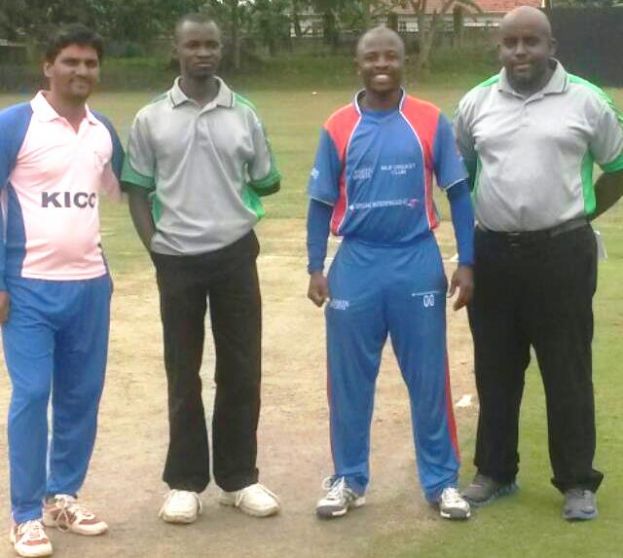 The captains of Nile CC, KICC, and the Umpires take a photo after the Toss.