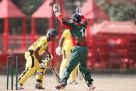 Deus Muhumuza survives a sharp stumping appeal from Kenya wicketkeeper Kavi Dosaja during the ODI series last weekend. Muhumuza was the man-of-match with a haul of five wickets and unbeaten knock of 16 not out. PHOTO BY Martin Mukangu