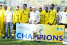 Club owner Aziz Damani (center in shades), captain Ghulam Hunzai (5th L) and CEO Siva Koti Reddy (2nd R) have set out a plan that will see the club grow from strength to strength as a sports club. The club also unveiled two new signings Emmanuel Isaneez (L) and Kenneth Waisawa (4th R). PHOTO BY EDDIE CHICCO 