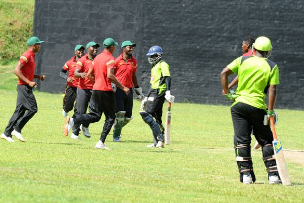 Takashinga celebrate a fall of a wicket yesterday. Photo BY EDDIE CHICCO 