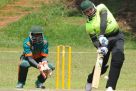 One-Man Show. Afridi (R) hits out during his breezy unbeaten knock of 94 for Challengers against Tornado Bee on Sunday at Lugogo Oval. Unfortunately it was in vain. PHOTO BY E. CHICCO 