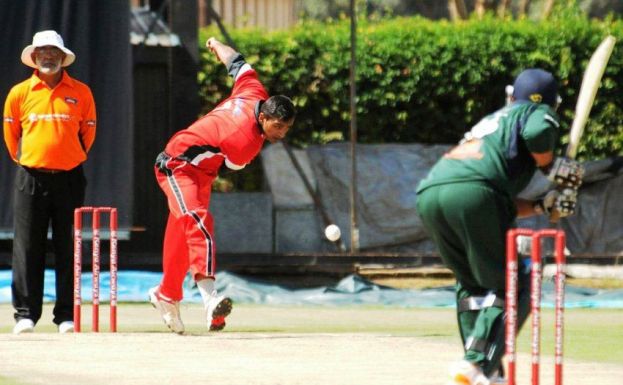 Bhudiya Bowling during the East Africa cup match beween Buffaloes and Kongoni.