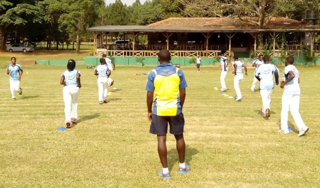 Senior women National team during the warm up a head of their trial matches at Entebbe ground. photo by Franklyn Najjumba