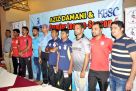 Some of the captains and officials of the 20 teams that are taking part in this year’s edition at the launch of the Aziz Damani-KBSC sponsored Season 4 Premier League. PHOTO BY EDDIE CHICCO 