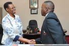 First Lady Janet Kataha Museveni (left) welcoming Uganda Cricket Association chairman Richard Mwami. COURTESY PHOTO 